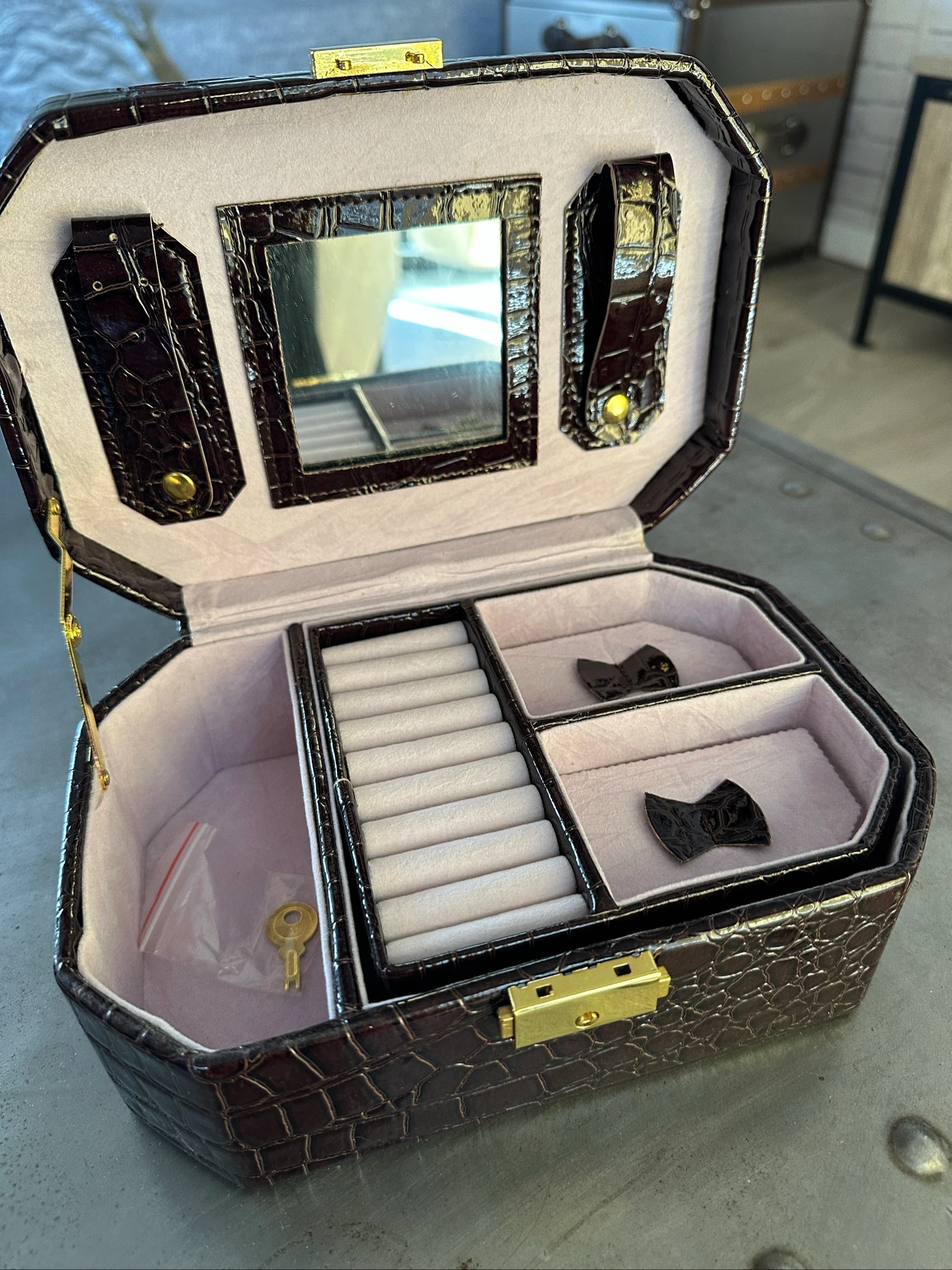 Boîte à bijoux / coffret effet croco marron Angel Firenze